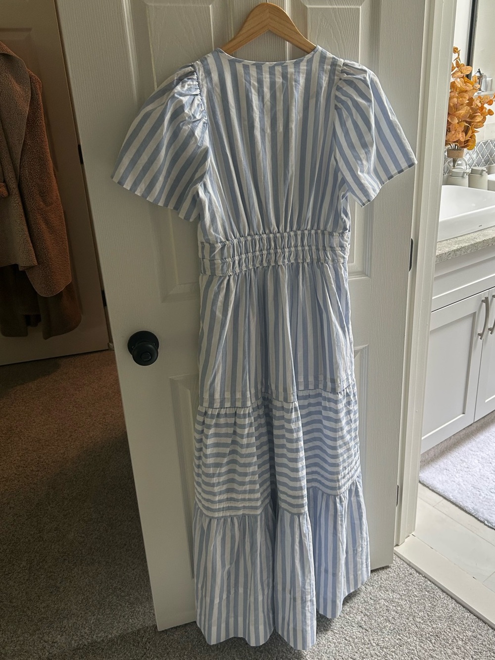 By Anthropologie The Somerset Maxi Dress- Blue & White Striped Tiered Maxi Dress - Picture 5 of 5